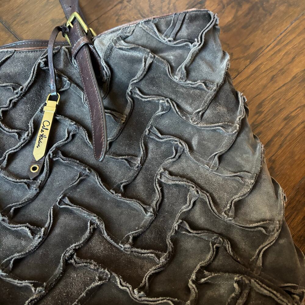 Cole Haan Sloane Woven Brown Suede Tote Bag Hobo Chocolate Weekender - Picture 16 of 16